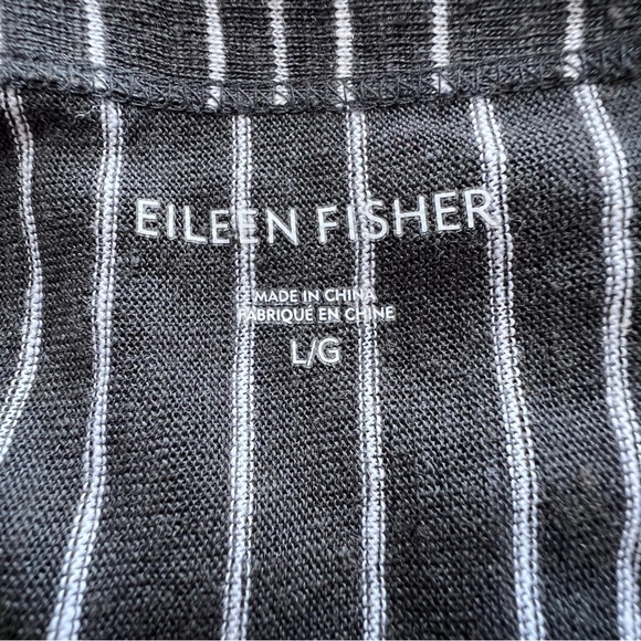 ⭐️ Eileen Fisher 100% Linen Grey & White Striped Boatneck Split Hem Tunic LARGE - Picture 8 of 14